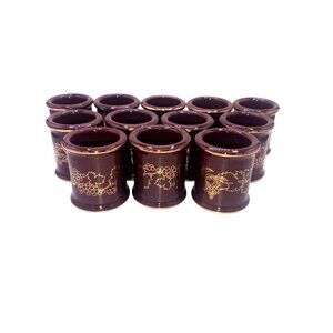 Set Of 12 Burgundy Deep Red & Metallic Gold Ceramic Napkin Rings